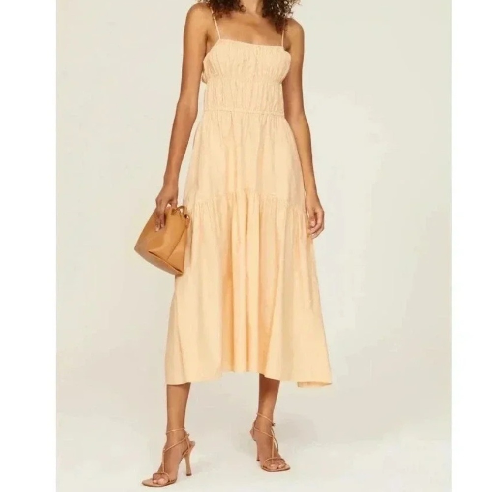 Vince Ruched Tie Back Cami Dress Peach Cotton Hemp Milkmaid Peasant Size M